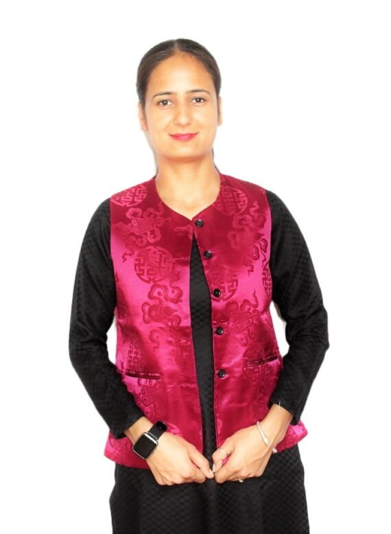 Sleeveless Brocade Short Jacket/Sadri For Ladies - Pink