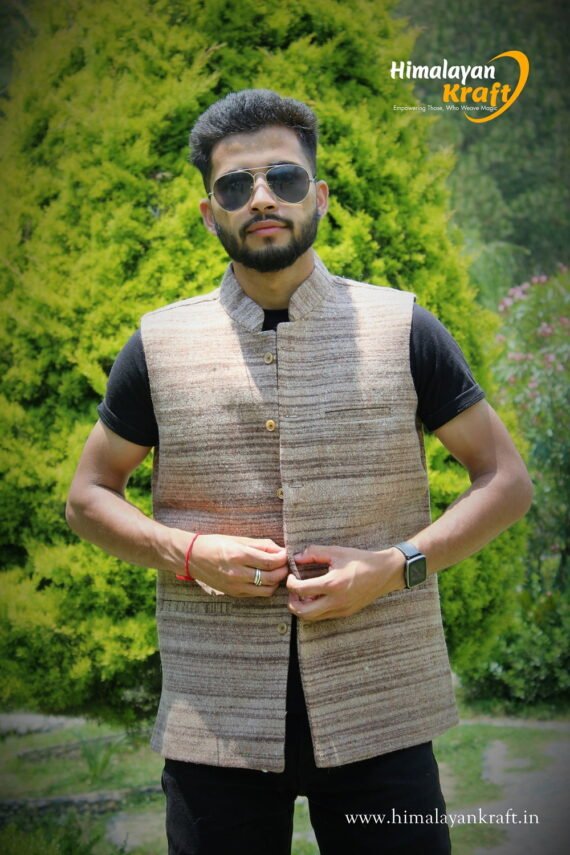 Nehru/Modi Jackets for Men - Local Sheep Wool - Brown White