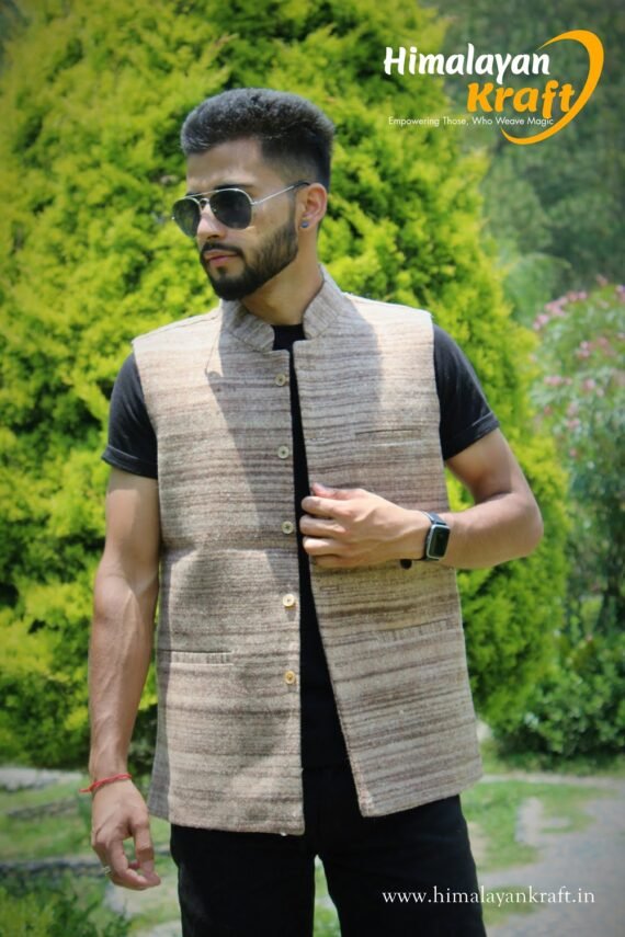 Nehru/Modi Jackets for Men - Local Sheep Wool - Brown White