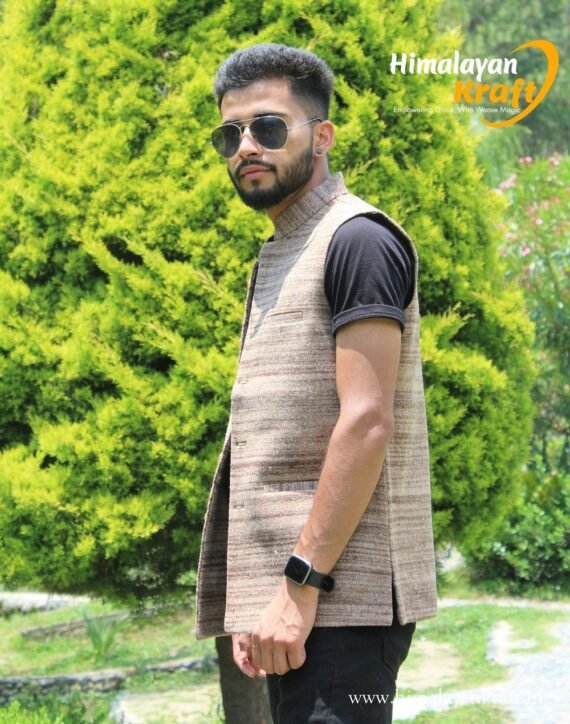 Nehru/Modi Jackets for Men - Local Sheep Wool - Brown White