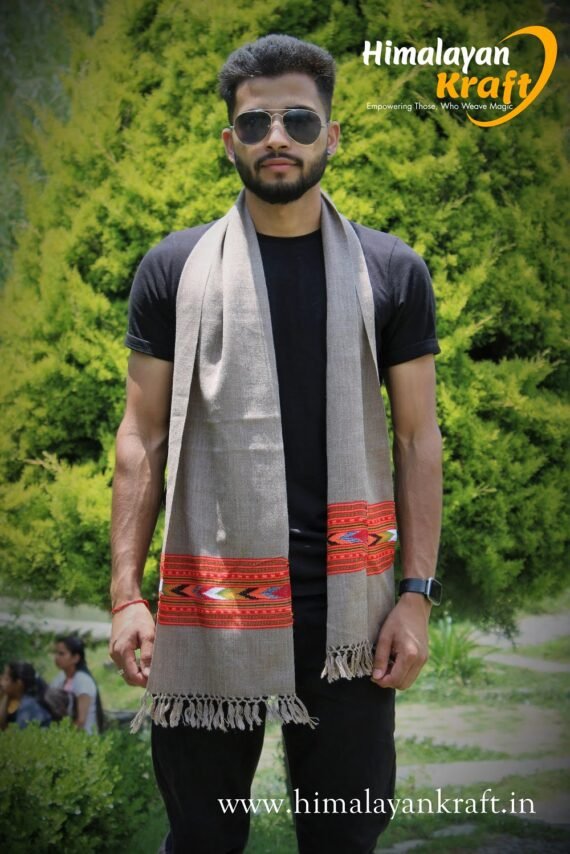 Kullu Handloom Woven Pure Wool Men's Grey Muffler
