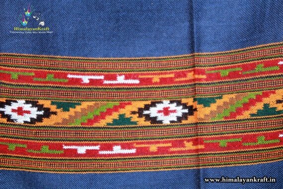 Blue Hand Woven Kullu Design Handloom Pure Wool Shawl