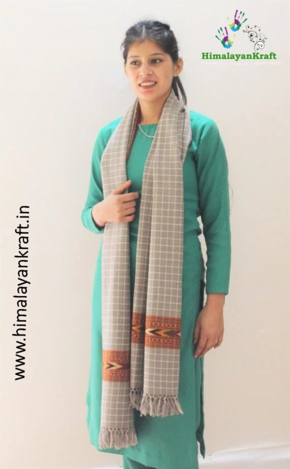 Kullu Handloom Pure Wool Stripped Stole Grey