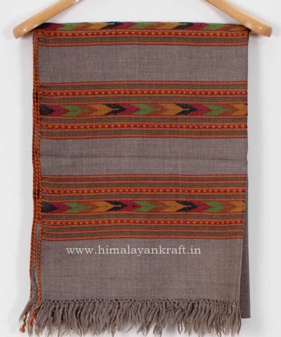 Fashion Handwoven Stole Woolen Floral Embroidery Grey