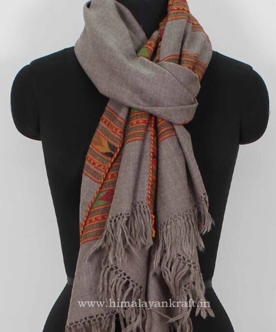 Fashion Handwoven Stole Woolen Floral Embroidery Grey