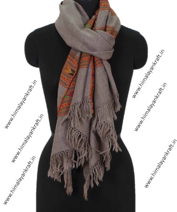 Fashion Handwoven Stole Woolen Floral Embroidery Grey