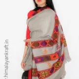 Grey Pure Wool Kullu Handloom Shawl Deep Kinnauri Design