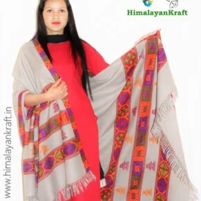 Grey Pure Wool Kullu Handloom Shawl Deep Kinnauri Design