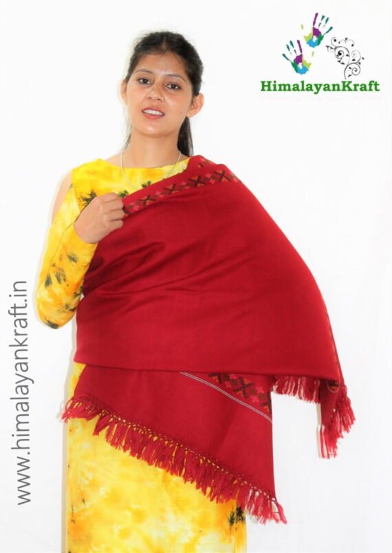 Red Pure Wool Kullu Handloom Floral Pattern Design Shawl
