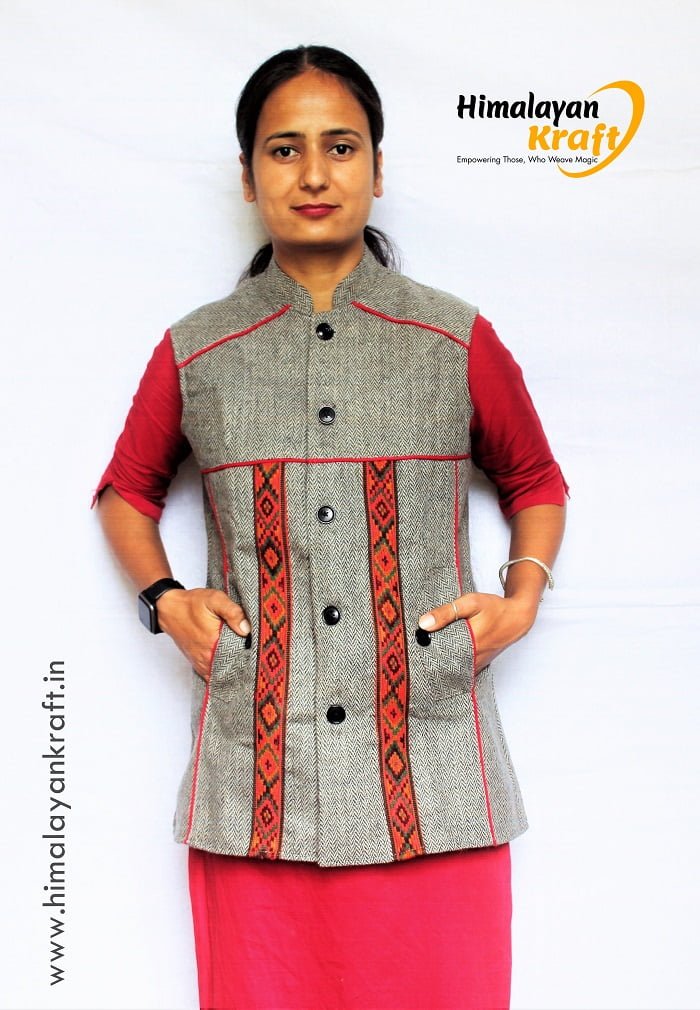 Authentic Kullu Design Wool Tweed Short Half Jacket - Dark Grey