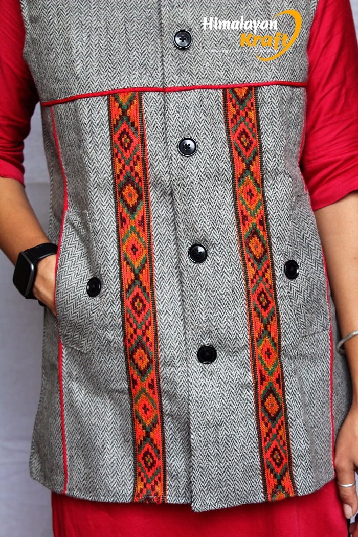 Authentic Kullu Design Wool Tweed Short Half Jacket - Dark Grey