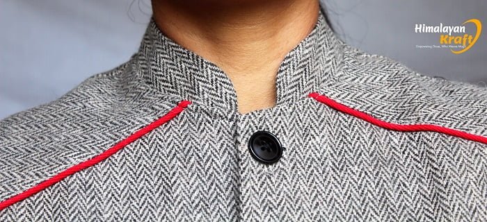 Authentic Kullu Design Wool Tweed Short Half Jacket - Dark Grey