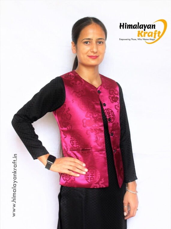 Sleeveless Brocade Short Jacket/Sadri For Ladies - Pink