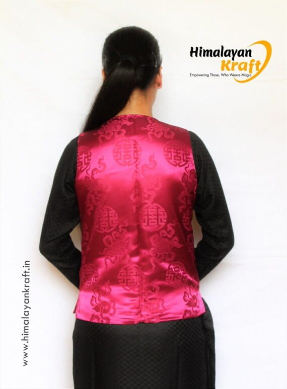 Sleeveless Brocade Short Jacket/Sadri For Ladies - Pink