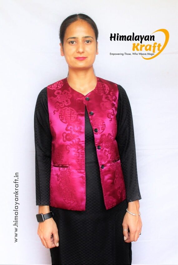 Sleeveless Brocade Short Jacket/Sadri For Ladies - Pink