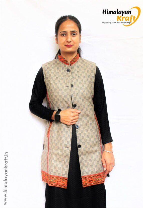 Women Winter Long Jacket with Beautiful Kullu Patti - Checked