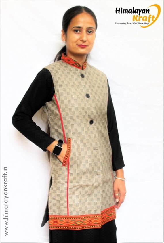 Women Winter Long Jacket with Beautiful Kullu Patti - Checked