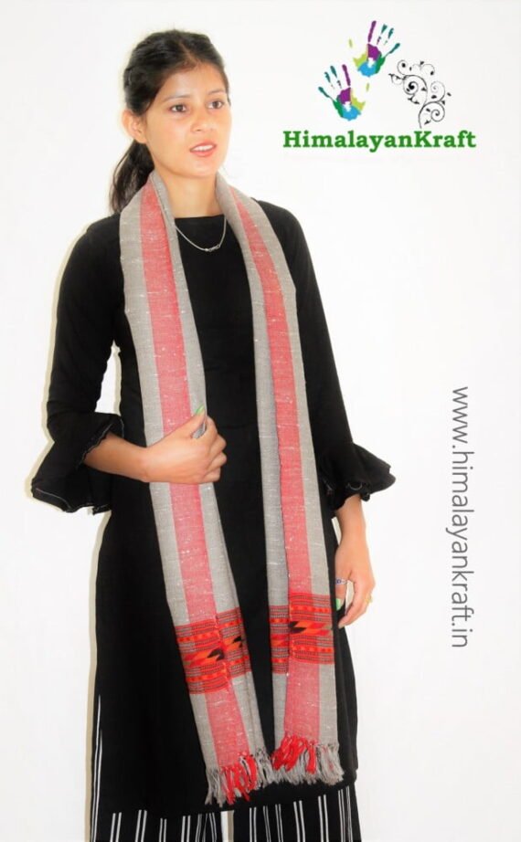 Grey Kullu Handloom Woven Pure Wool Stole Scarf For Women