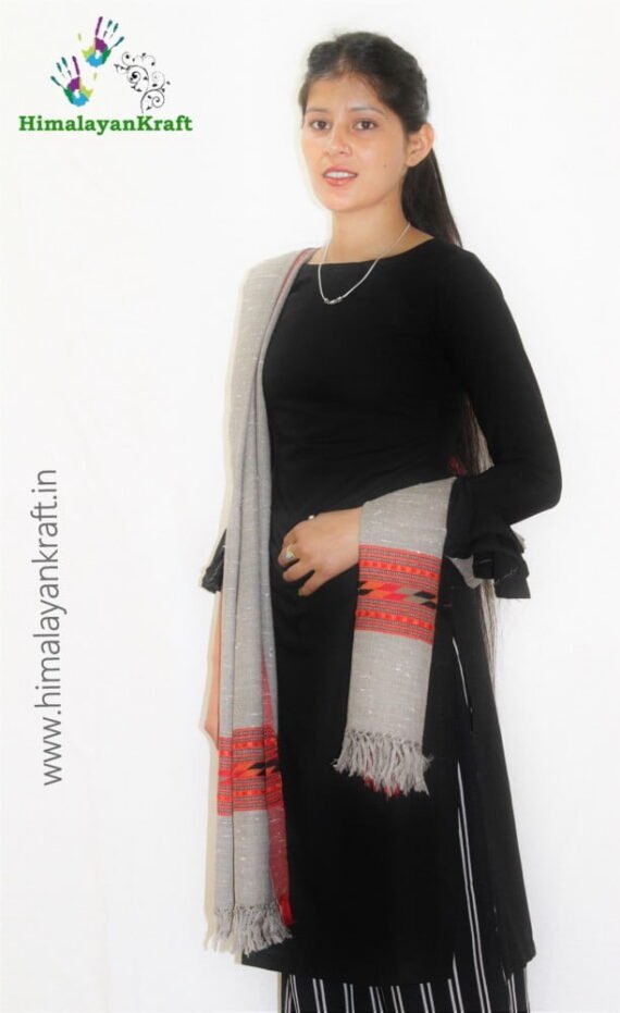 Grey Kullu Handloom Woven Pure Wool Stole Scarf For Women