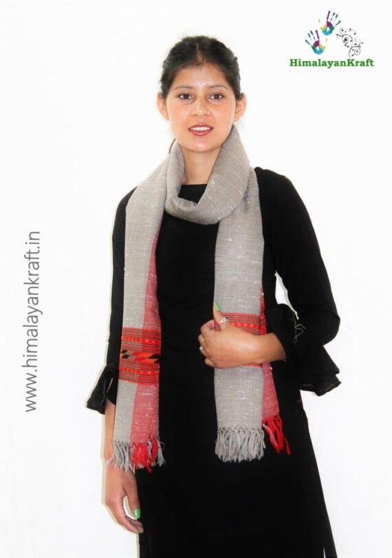 Grey Kullu Handloom Woven Pure Wool Stole Scarf For Women