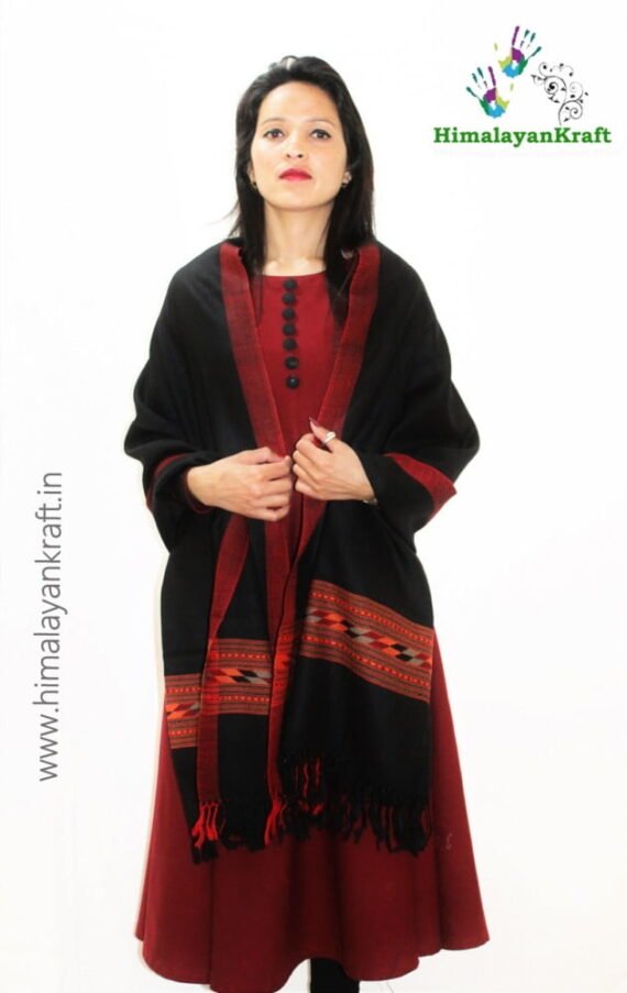 Black Kullu Handloom Woven Pure Wool Stole