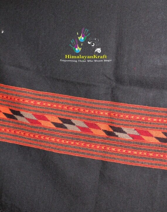 Black Kullu Handloom Woven Pure Wool Stole