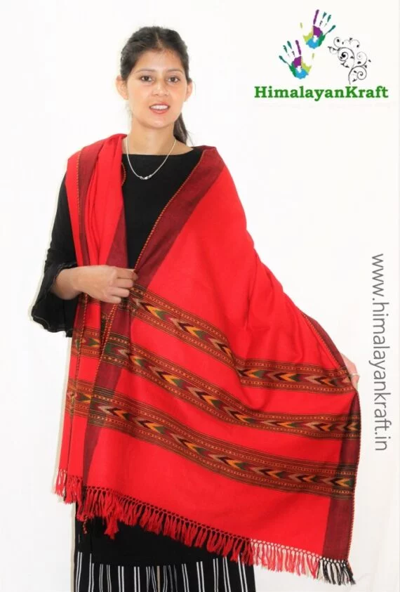 Hand Woven Pure Wool Stole 3 Patti (Red)