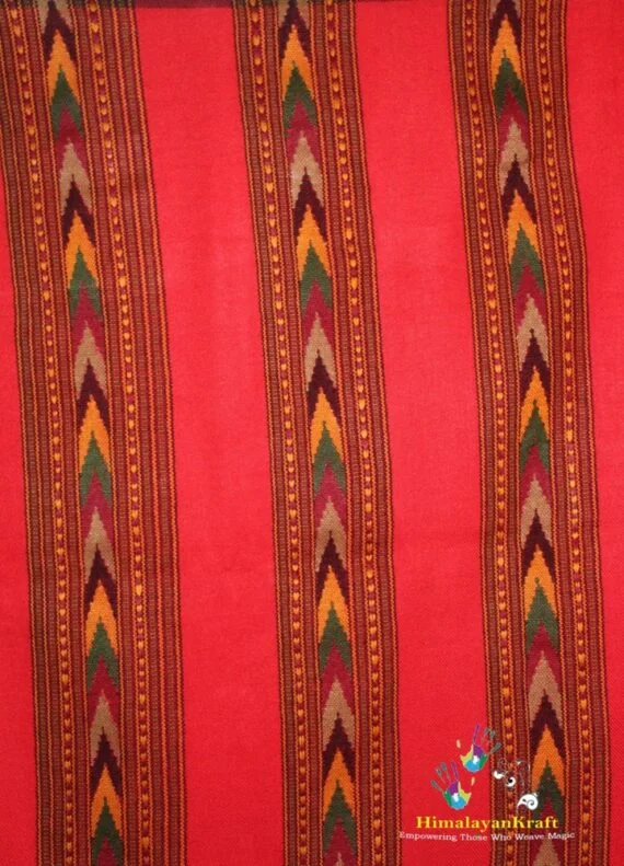 Hand Woven Pure Wool Stole 3 Patti (Red)
