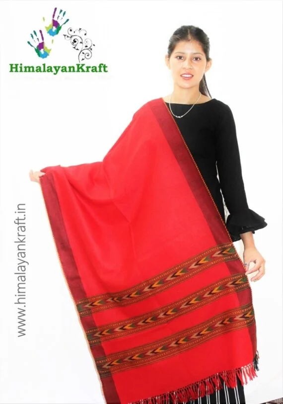 Hand Woven Pure Wool Stole 3 Patti (Red)