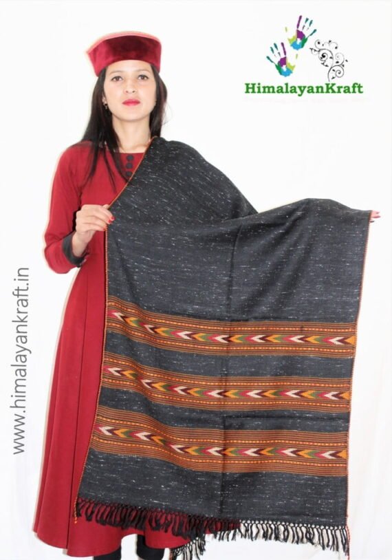Black Pure Wool Kullu Handloom Stole 3 Patti
