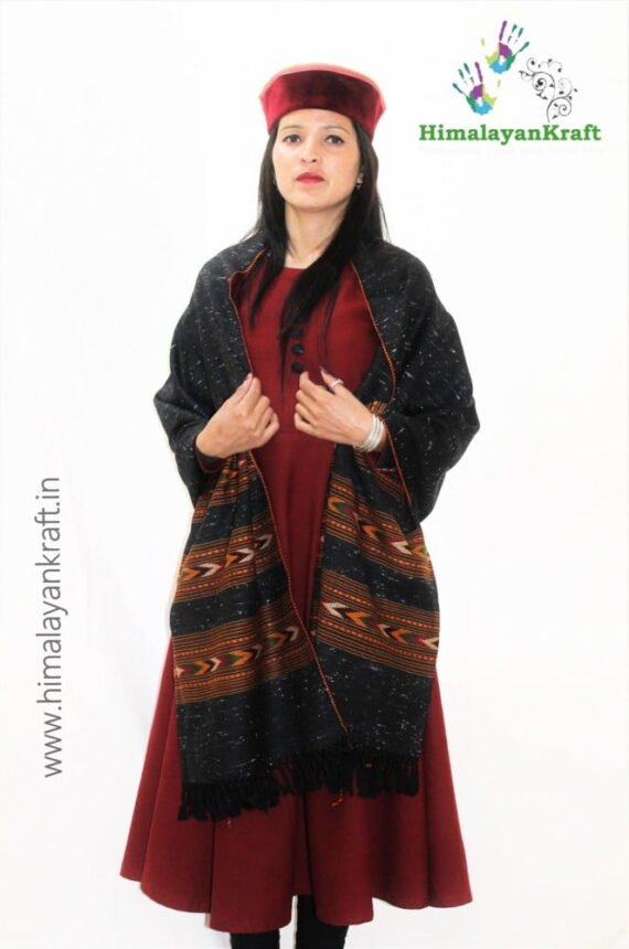 Black Pure Wool Kullu Handloom Stole 3 Patti