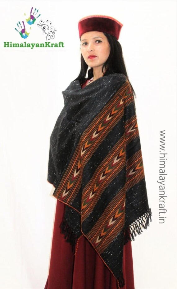 Black Pure Wool Kullu Handloom Stole 3 Patti