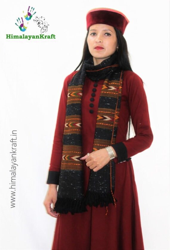 Black Pure Wool Kullu Handloom Stole 3 Patti