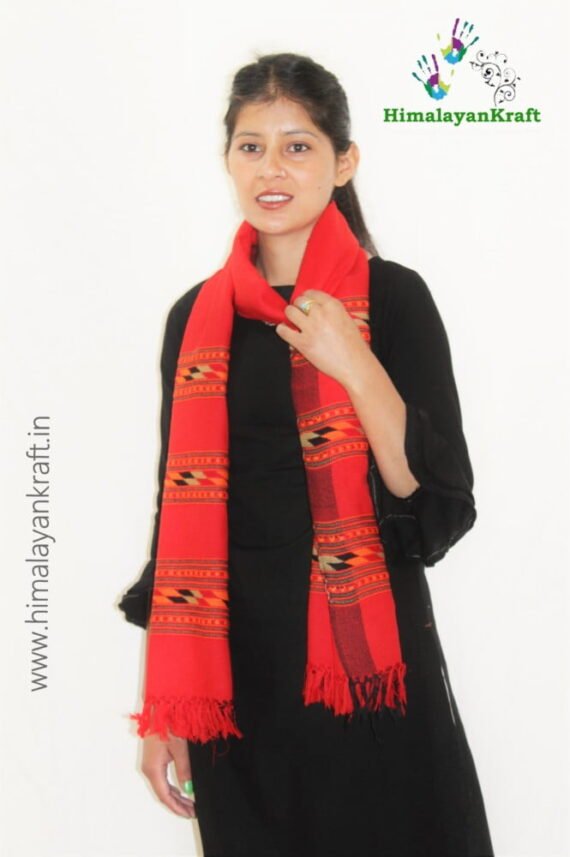 Orange Handwoven Pure Wool Kullu Handloom Stole/Scarf