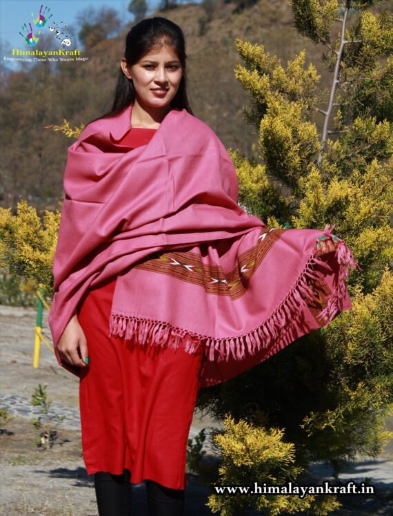 Kullu Handloom Pure Wool Kullu Design Pattern Shawl - Pink