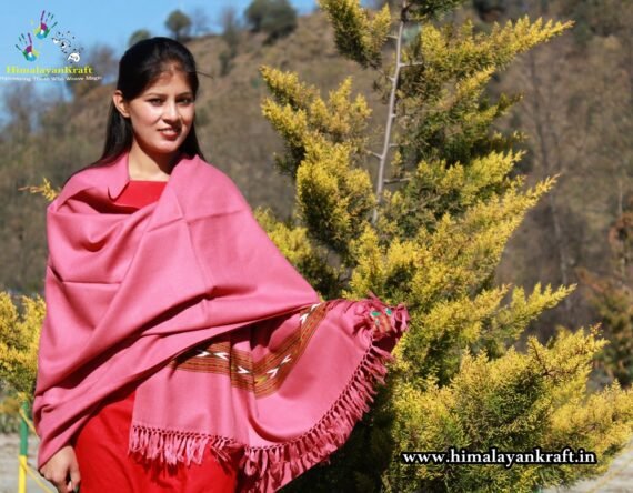 Kullu Handloom Pure Wool Kullu Design Pattern Shawl - Pink