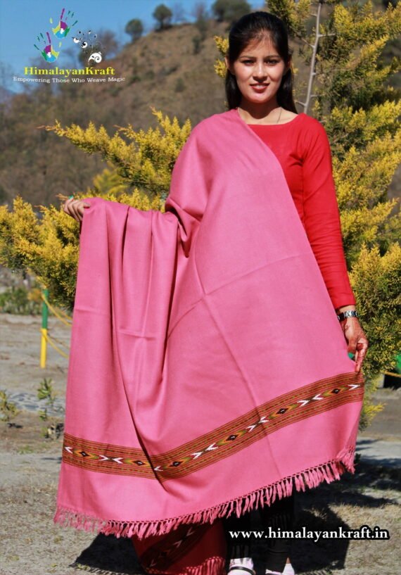 Kullu Handloom Pure Wool Kullu Design Pattern Shawl - Pink