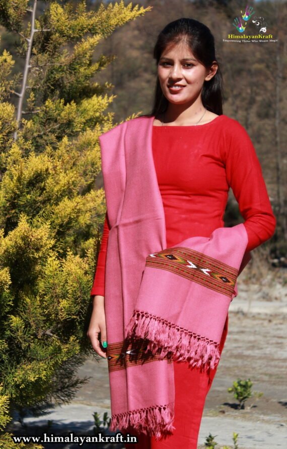 Kullu Handloom Pure Wool Kullu Design Pattern Shawl - Pink