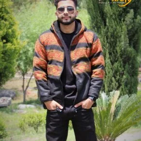 Woolen Comfy Kullu Design Pahadi Zipper Hoodie - Black